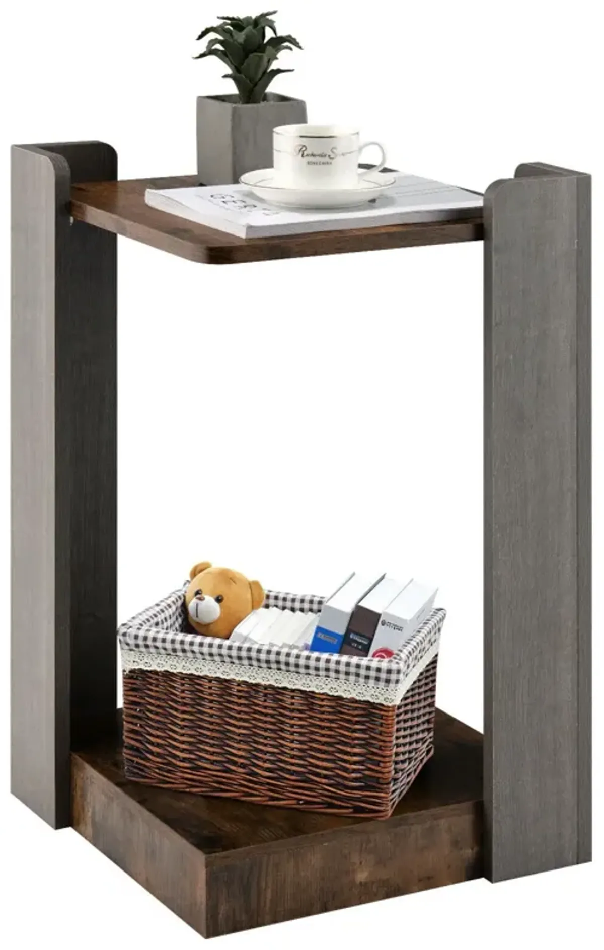 2-Tier Square End Table with Open Storage Shelf for Small Space-Coffee