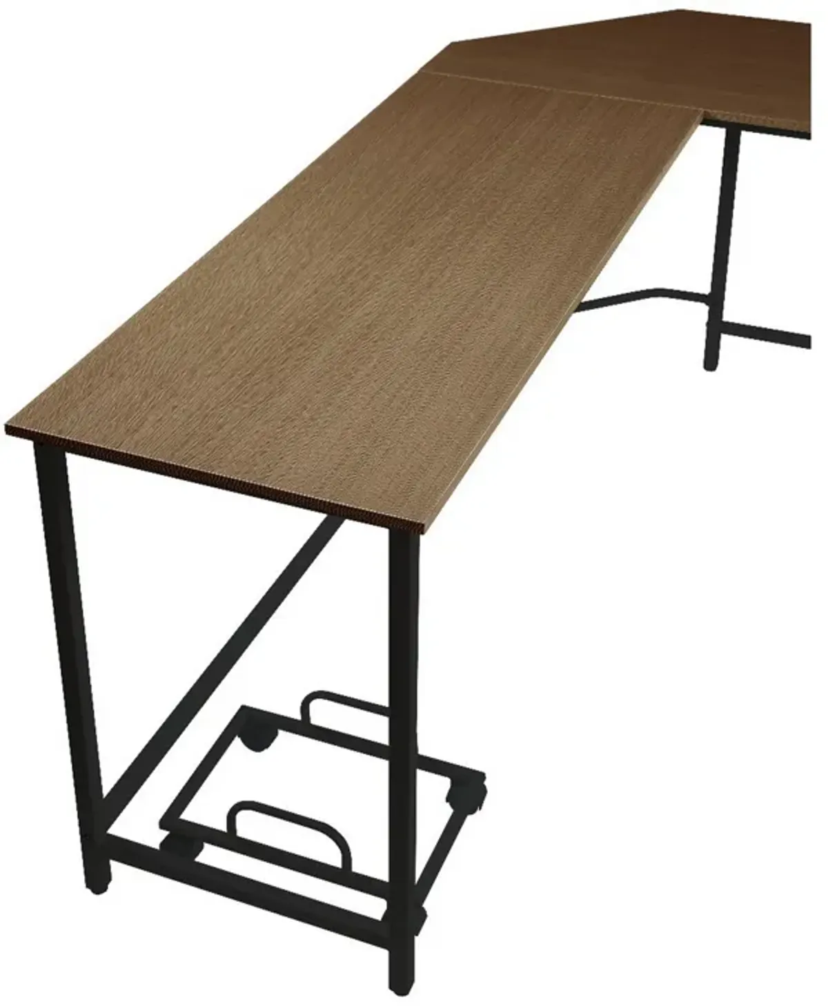 L Shape Computer Desk with CPU Holder and Casters, Brown-Benzara