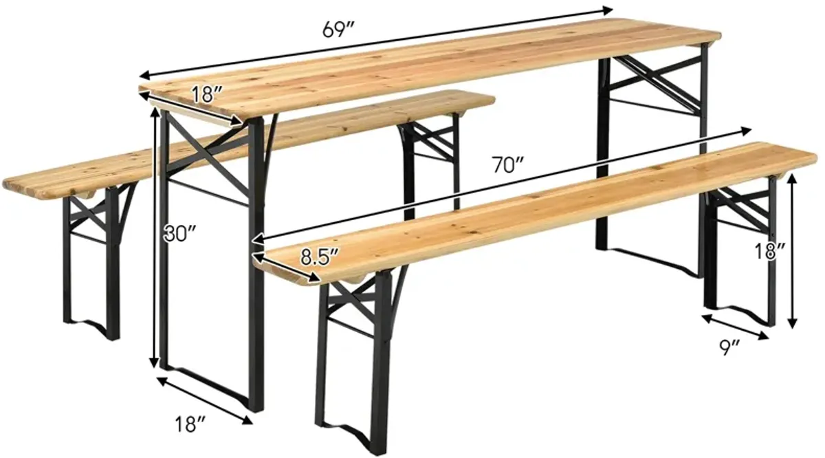 3 Pieces Folding Wooden Picnic Table Bench Set