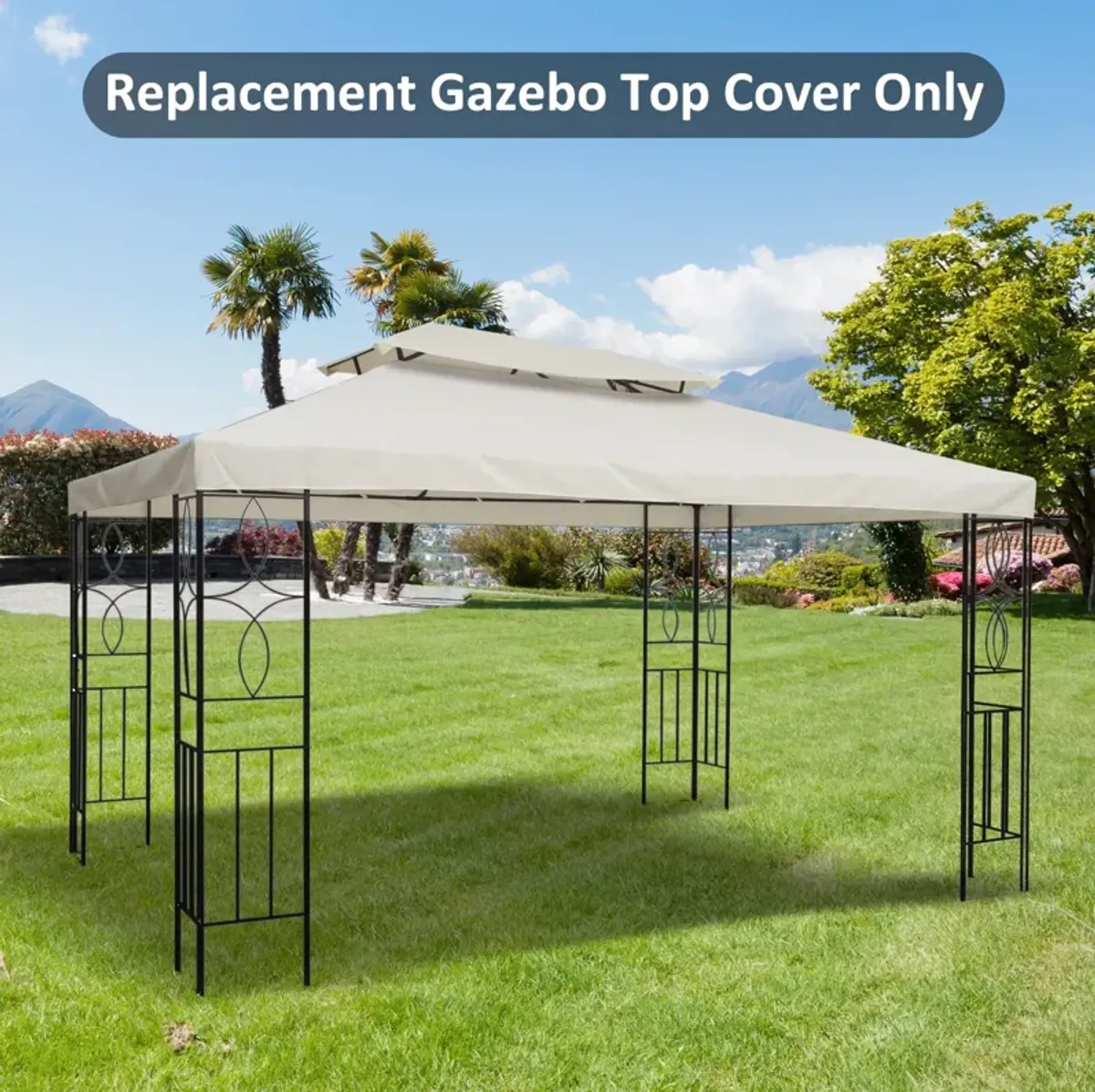 Cream Outdoor Cover: 13x10 ft 2-Tier Gazebo Replacement Canopy