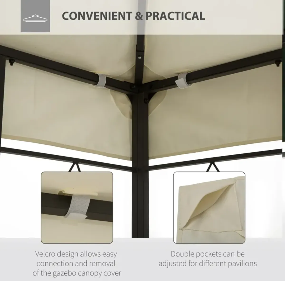 Cream Outdoor Cover: 13x10 ft 2-Tier Gazebo Replacement Canopy