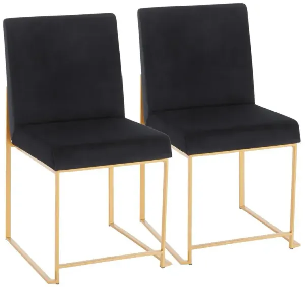 LumiSource Gold Metal, Black Velvet High Back Fuji Dining Chair - Set of 2
