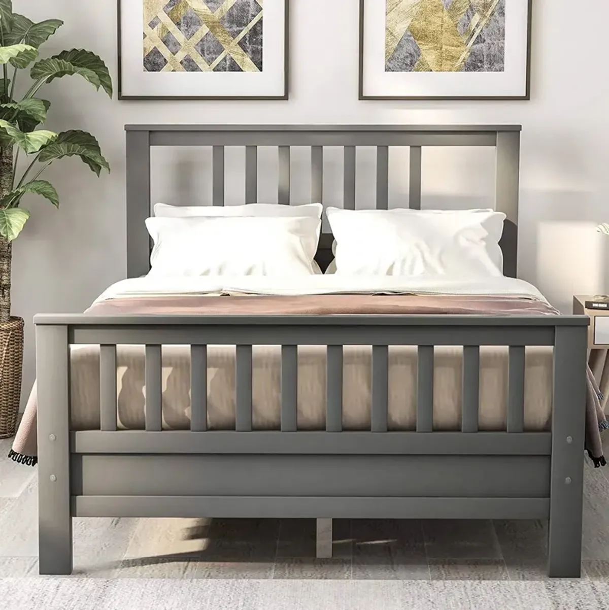 Pine Wood Slatted Platform Headboard Footboard Full Size Bed