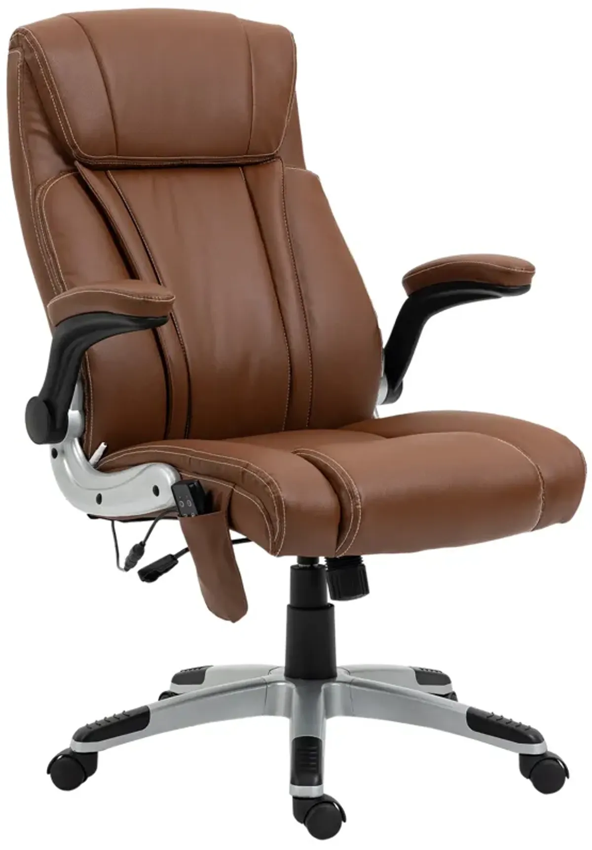 Brown Faux Leather Heated Chair: 6 Vibration Points, Flip-up Armrest