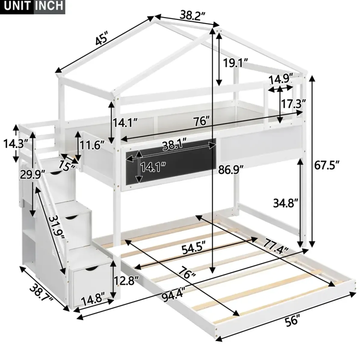 Merax House Bunk Bed with Storage Staircase