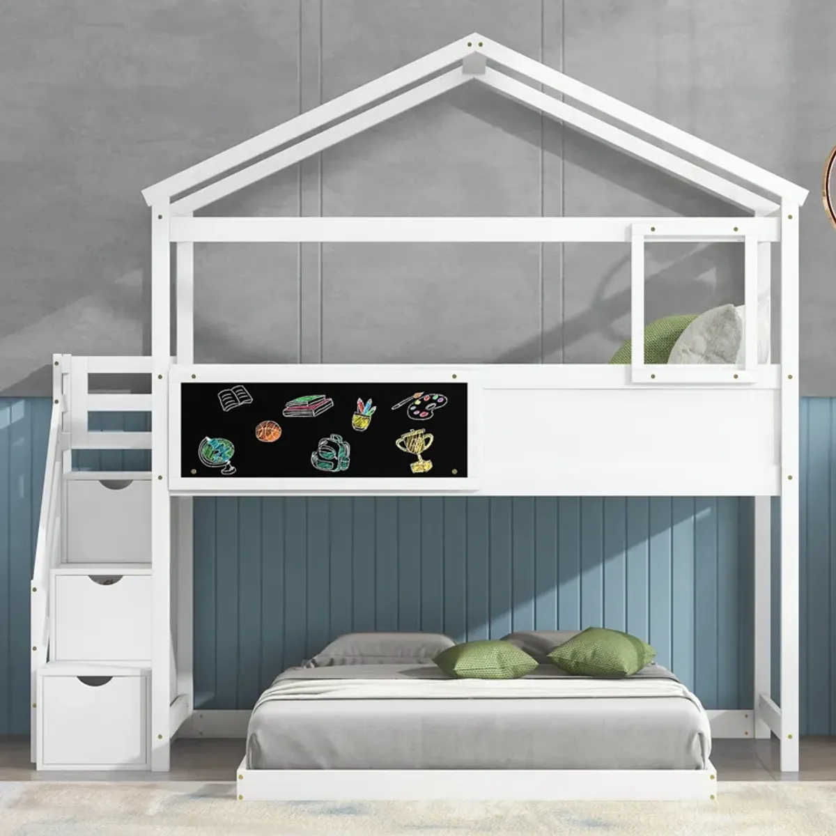 Merax House Bunk Bed with Storage Staircase