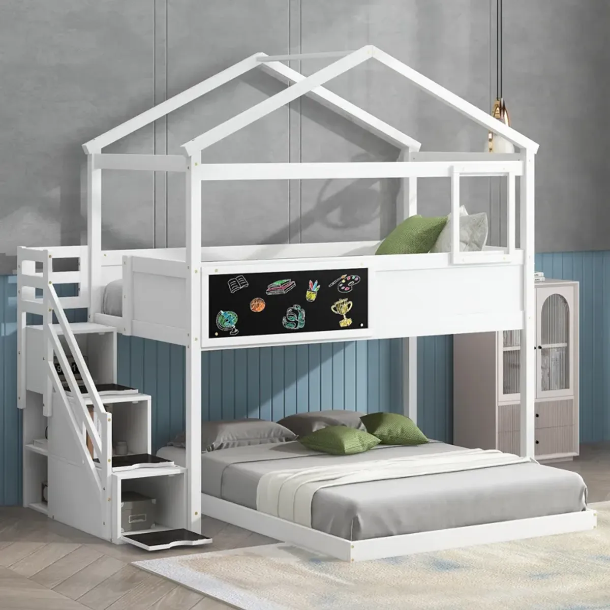 Merax House Bunk Bed with Storage Staircase