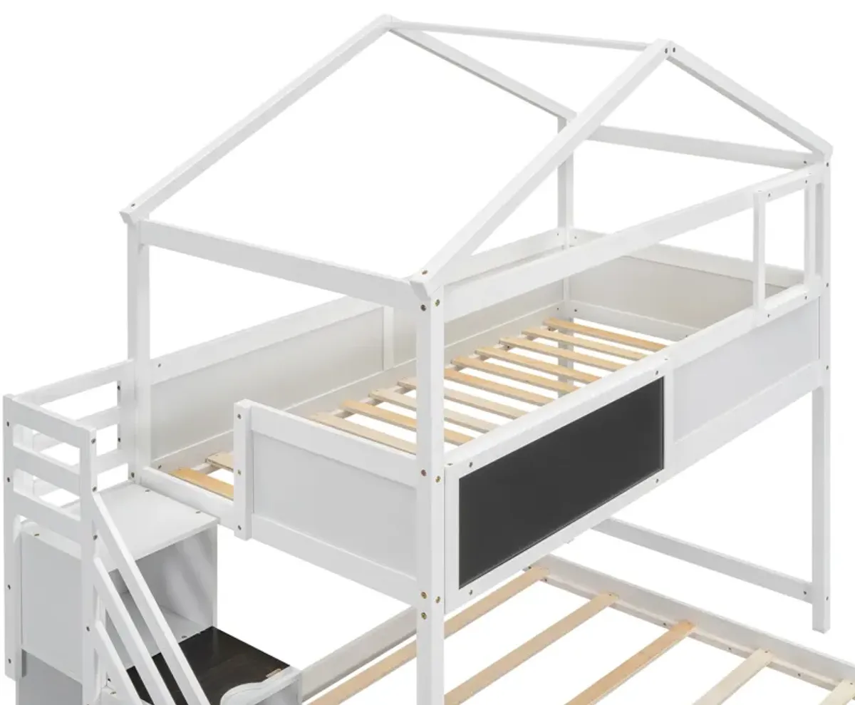 Merax House Bunk Bed with Storage Staircase