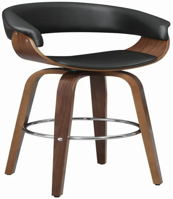 Leatherette Wooden Swivel Bar Stool with Spider Legs, Brown and Black-Benzara