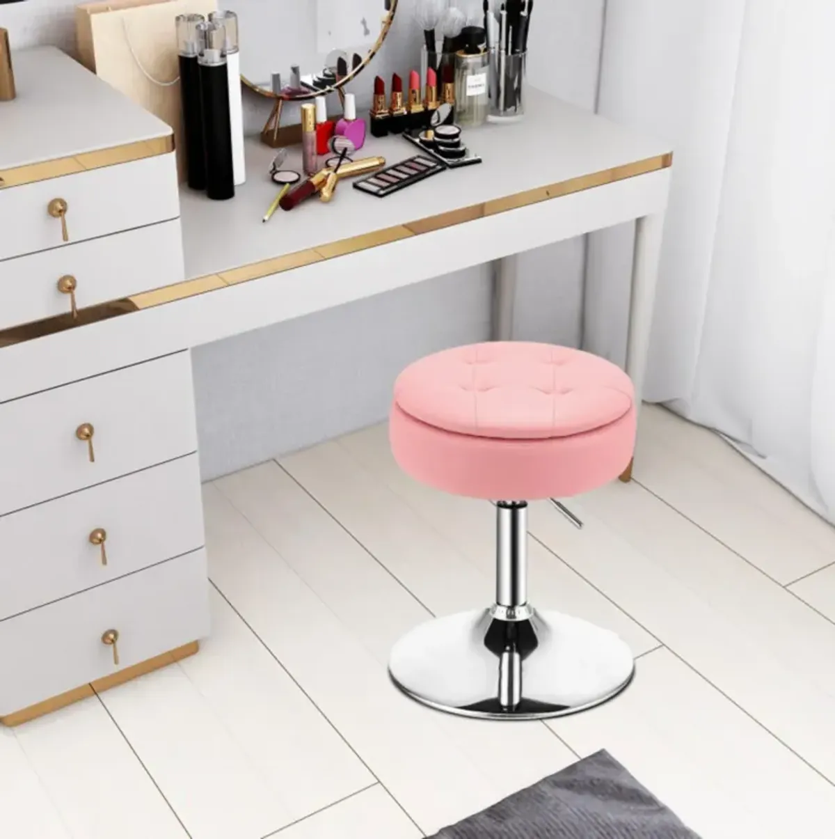 Hivvago Adjustable 360� Swivel Storage Vanity Stool with Removable Tray