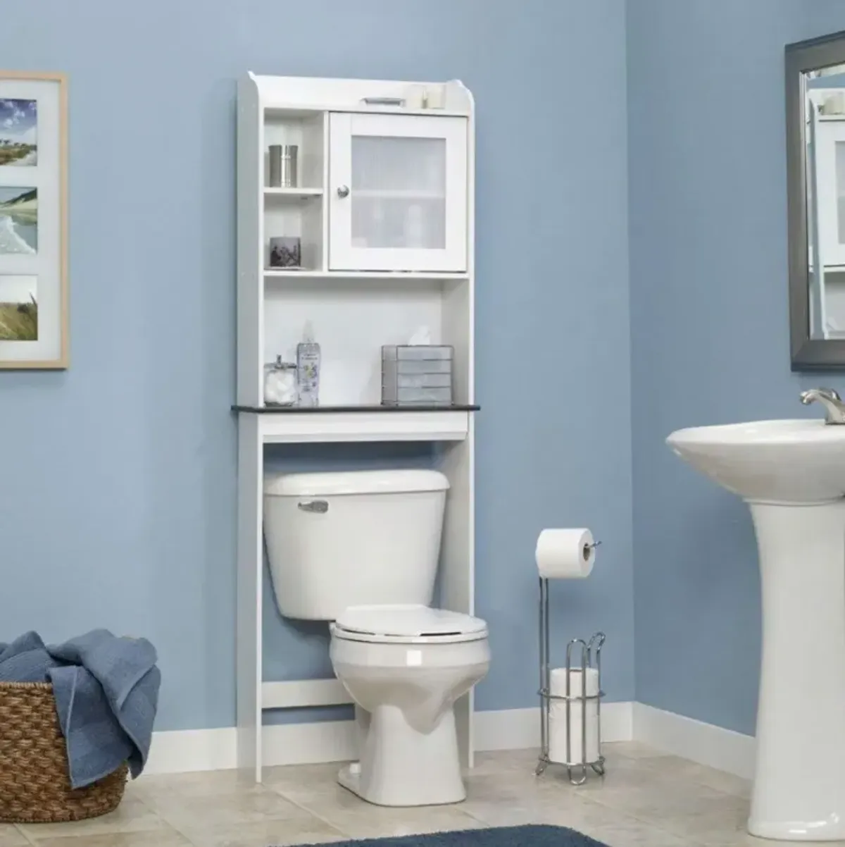 Hivvago White Space Saving Over Toilet Bathroom Cabinet with 2 Adjustable Shelves