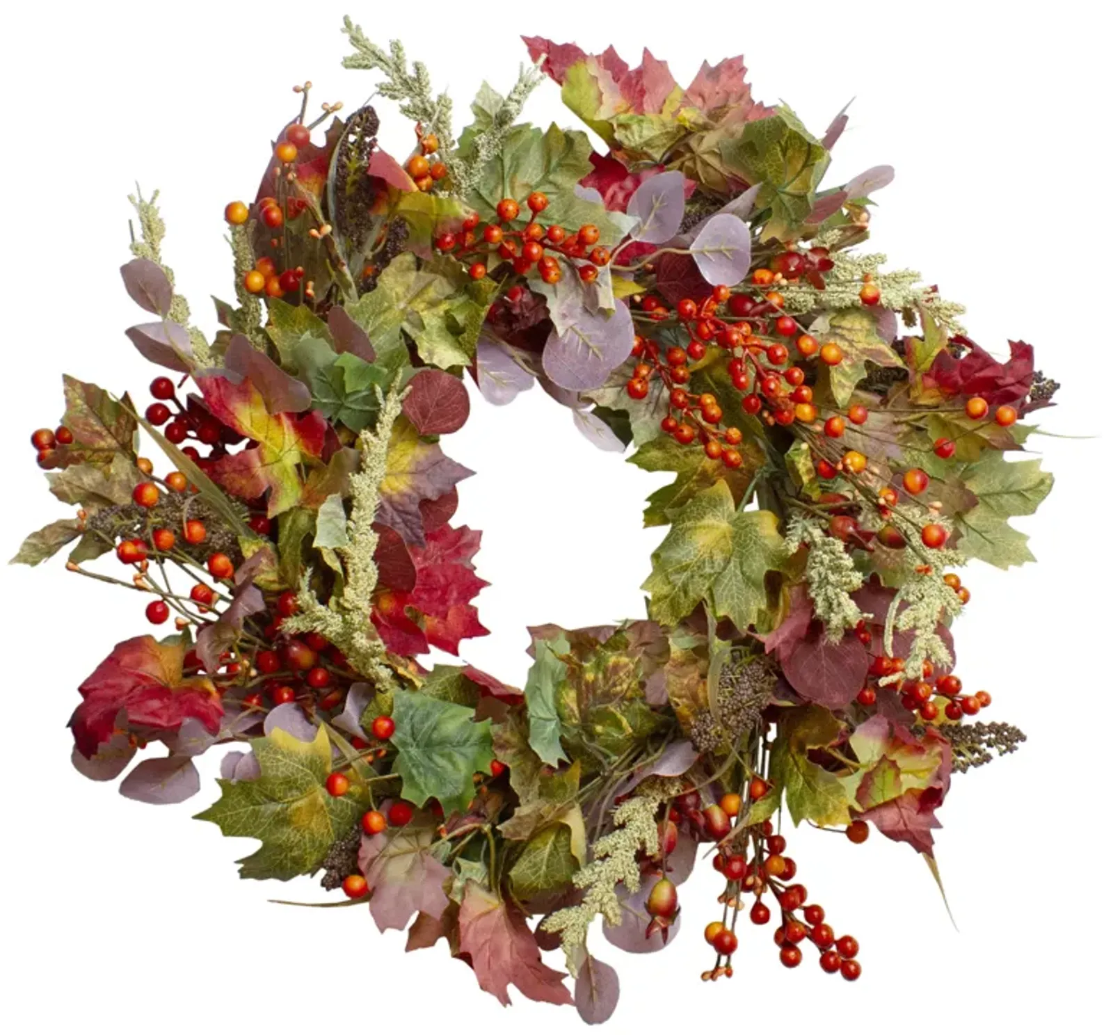 Leaves and Berries Artificial Fall Harvest Wreath - 20-Inch  Unlit