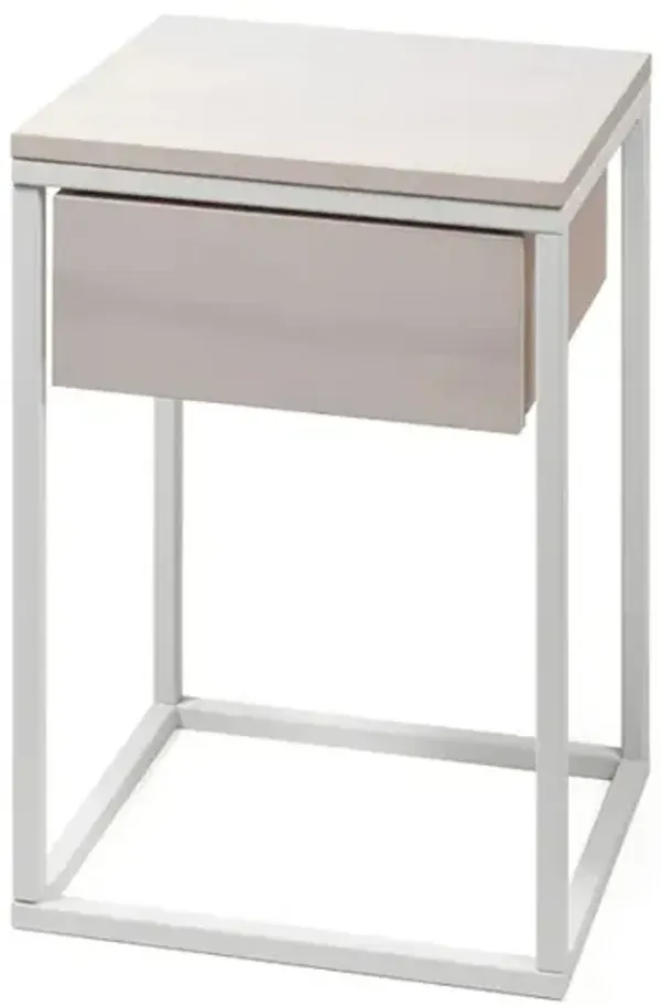 Modern Indrustial Desigh Hardwood and Metal Nightstand - Whitewash Bedside Table for Bedroom