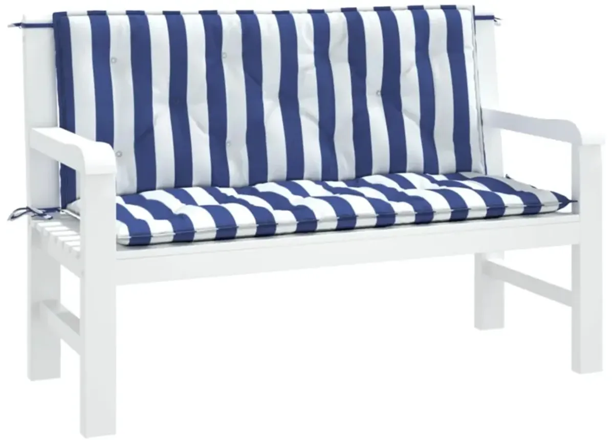 vidaXL Garden Bench Cushions 2pcs Blue&White Stripe 47.2"x19.7"x2.8" Fabric