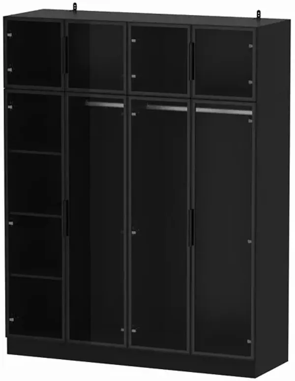 Black Wood 59.1 in. W Tempered Glass Doors Wardrobe Armoires Aluminum Frame with LED Lights, Hanging Rods and Shelves