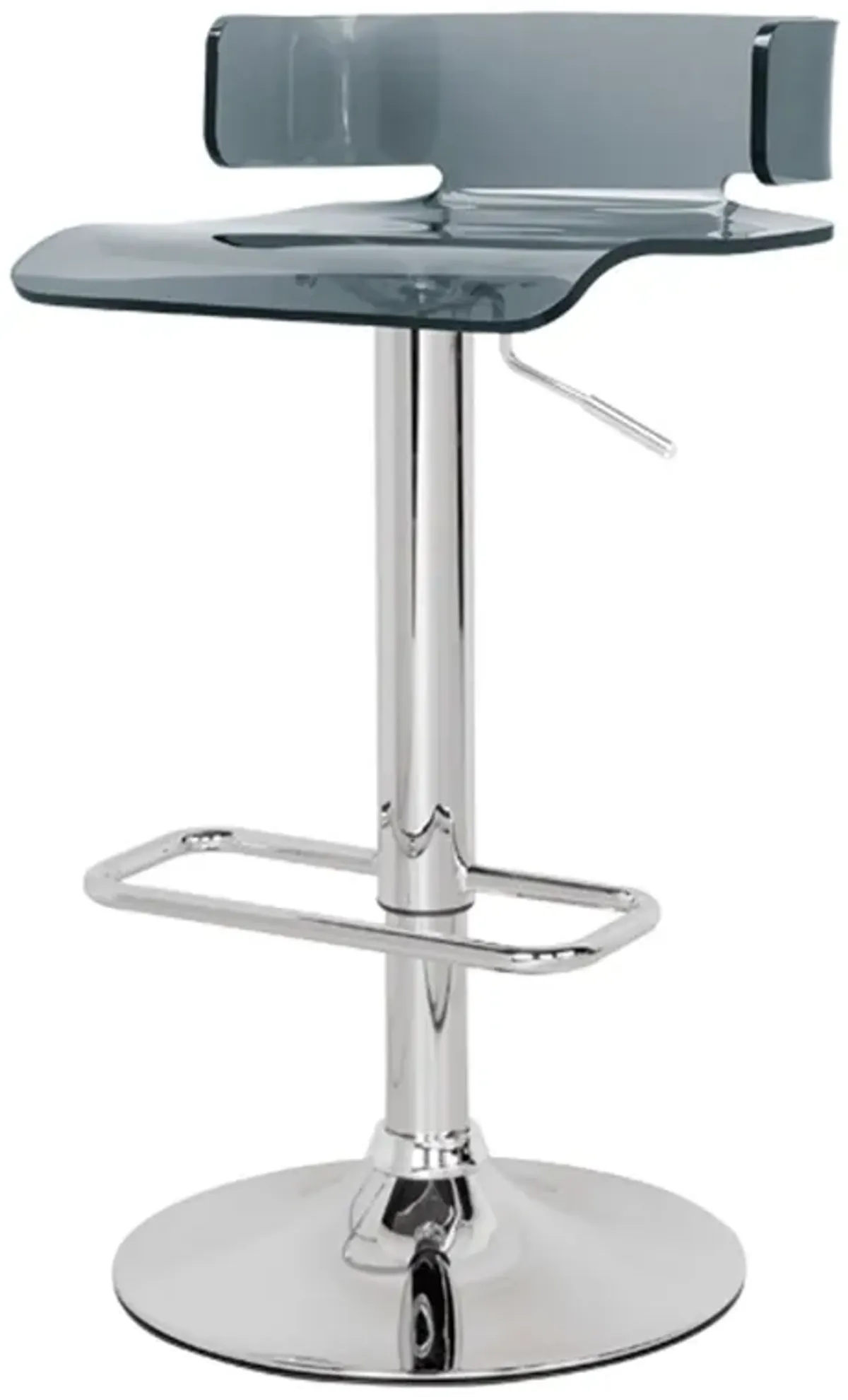 26 Inch Acrylic Adjustable Barstool, Chrome Pedestal Base, Gray-Benzara