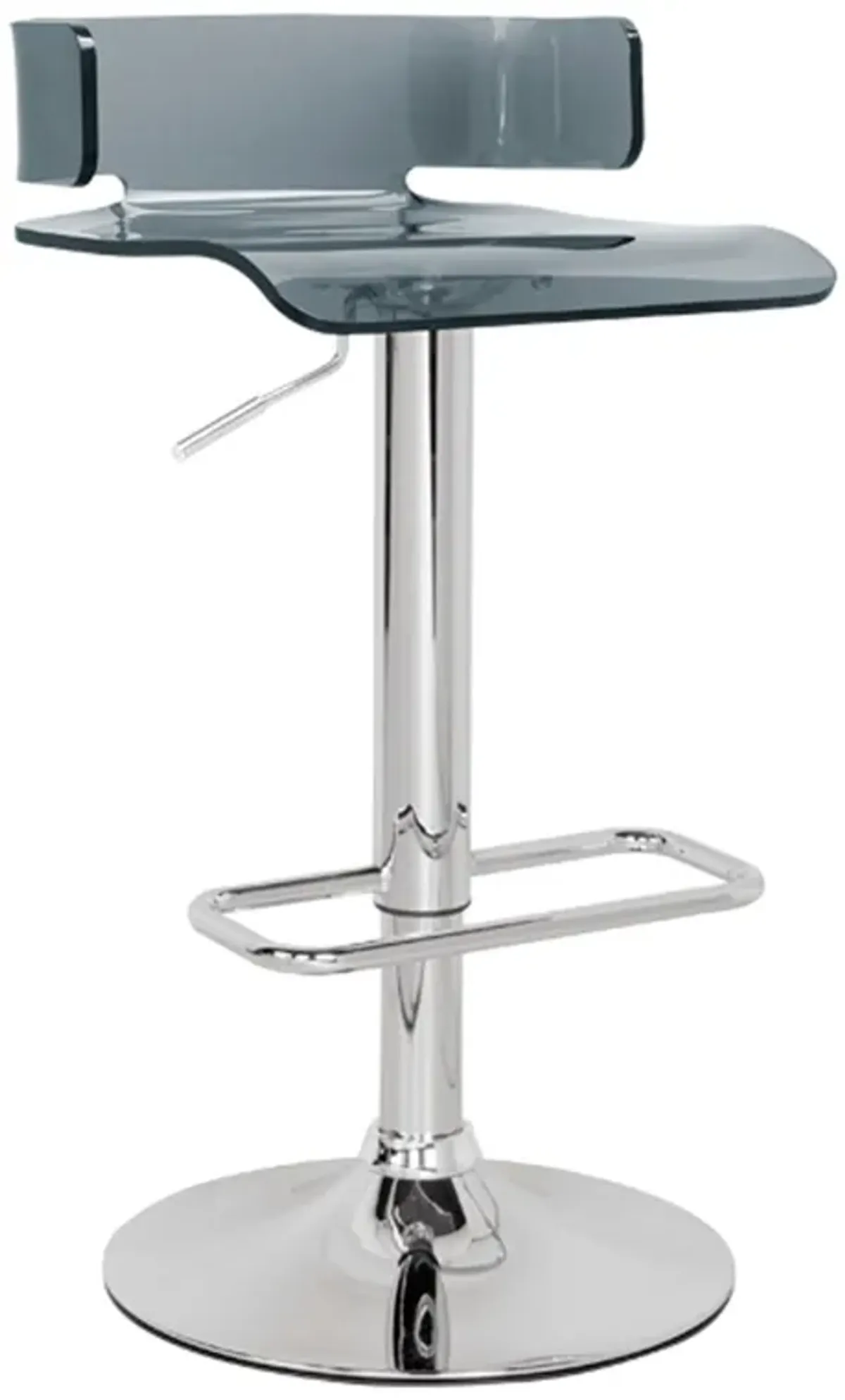 26 Inch Acrylic Adjustable Barstool, Chrome Pedestal Base, Gray-Benzara