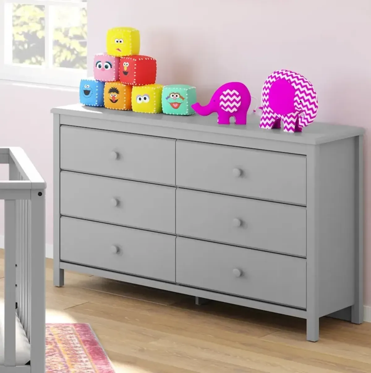 Storkcraft Alpine 6 Drawer Double Dresser (Pebble Gray)