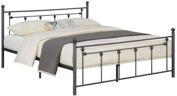 Olly Modern Queen Size Bed, Heavy Steel Metal Frame, Slatted, Matte Black - Benzara