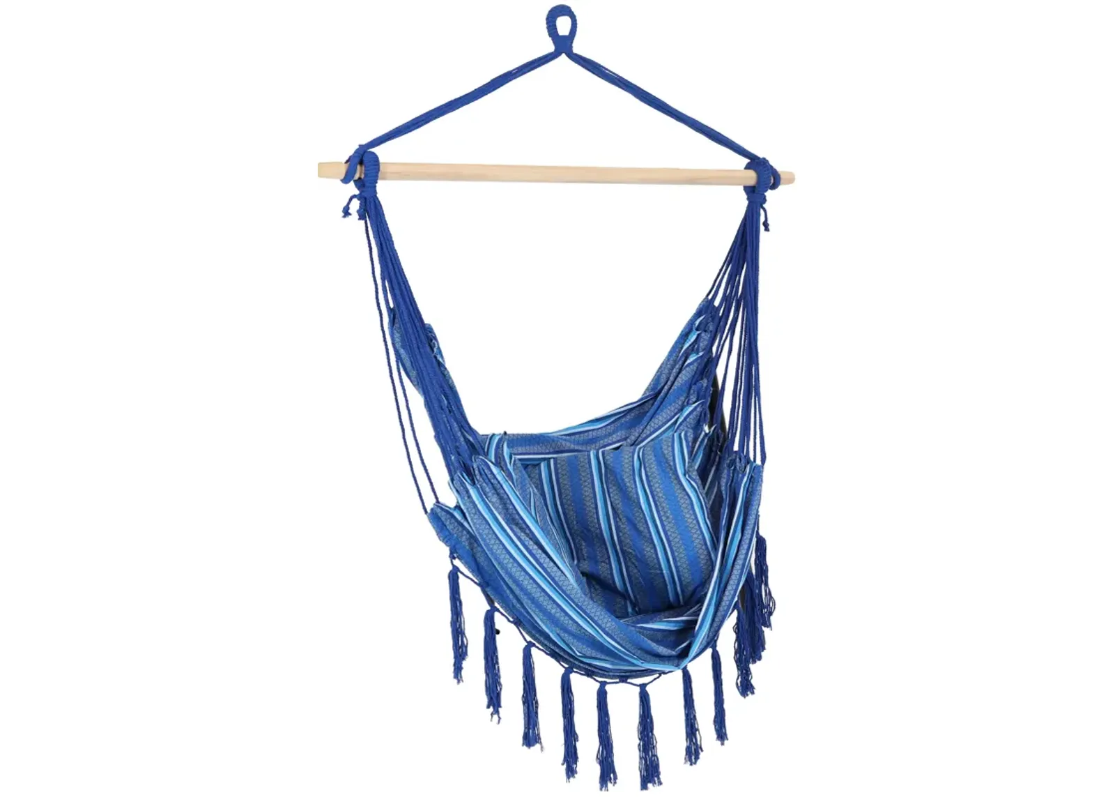 Sunnydaze Polyester Hammock Chair with Cushions and Fringe - Blue Stripes