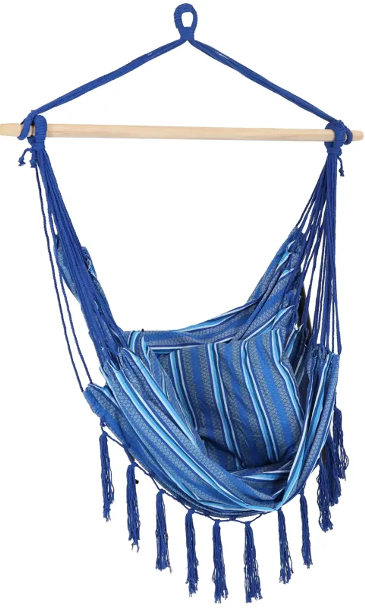 Sunnydaze Polyester Hammock Chair with Cushions and Fringe - Blue Stripes