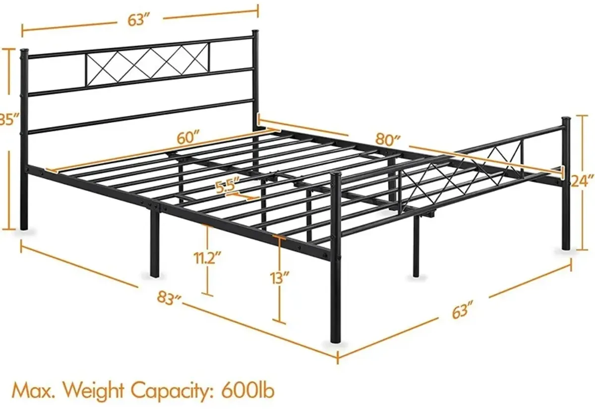 Hivvago Queen Size Traditional Powder Coated Slatted Metal Platform Bed