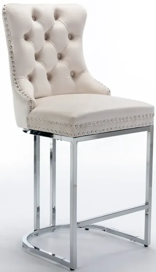 Hivvago Set of 2 Upholstered Tufted Velvet Armless Bar Stools with Chrome Base Legs