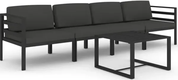 Shina 5pc Outdoor Set with Table, Sofa, and Chairs, Black Polyester - Benzara