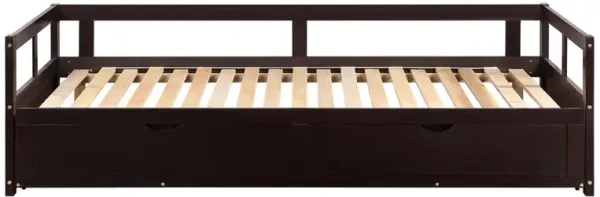 Wooden Daybed with Trundle Bed and Two Storage Drawers, Extendable Bed Daybed, Sofa Bed for Bedroom Living Room