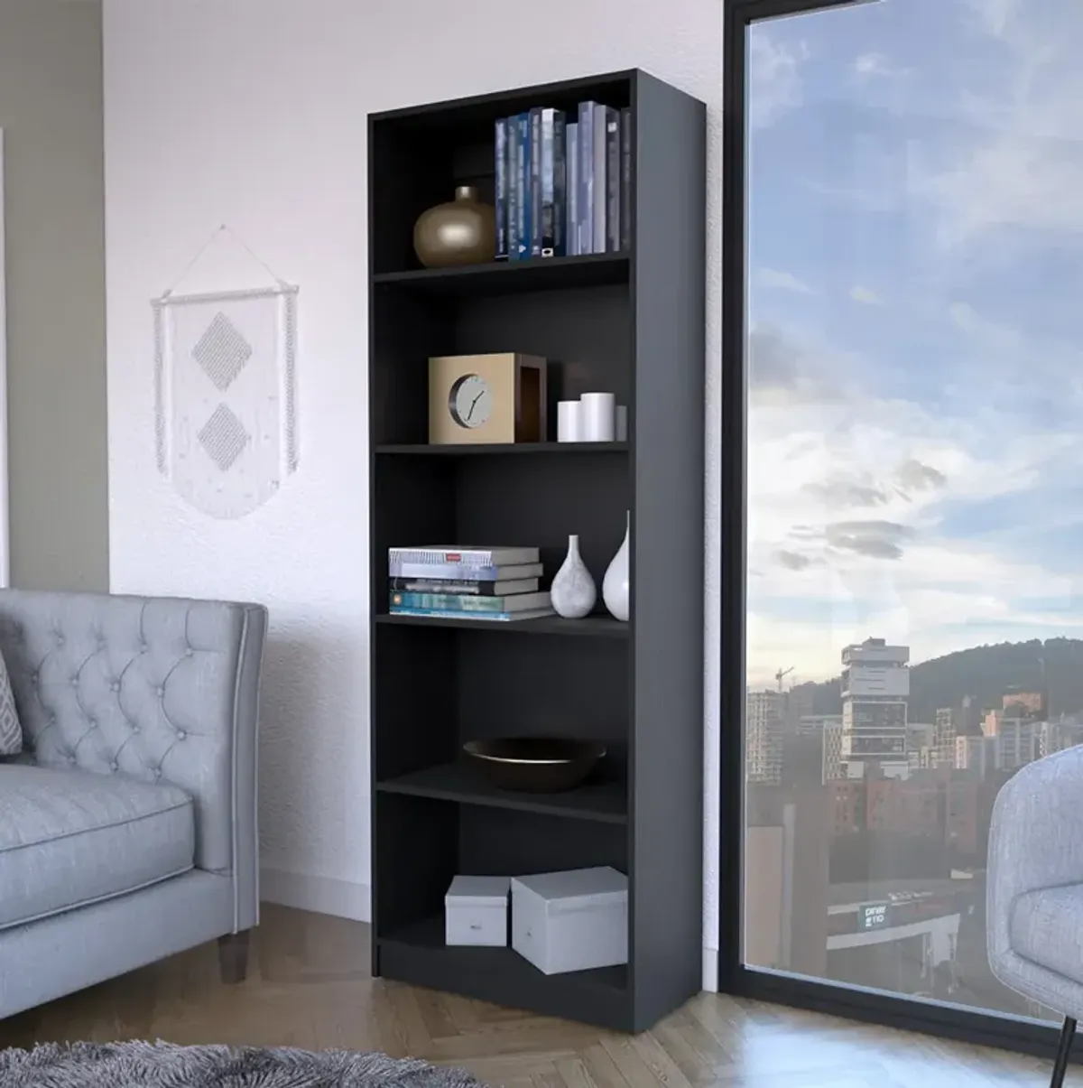 Bookcase 4-Shelves Benzoni, Office, Black