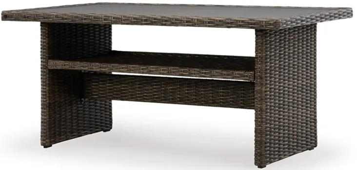 Soha 59 Inch Outdoor Multi Use Dining Table, Resin Wicker with Shelf, Brown - Benzara