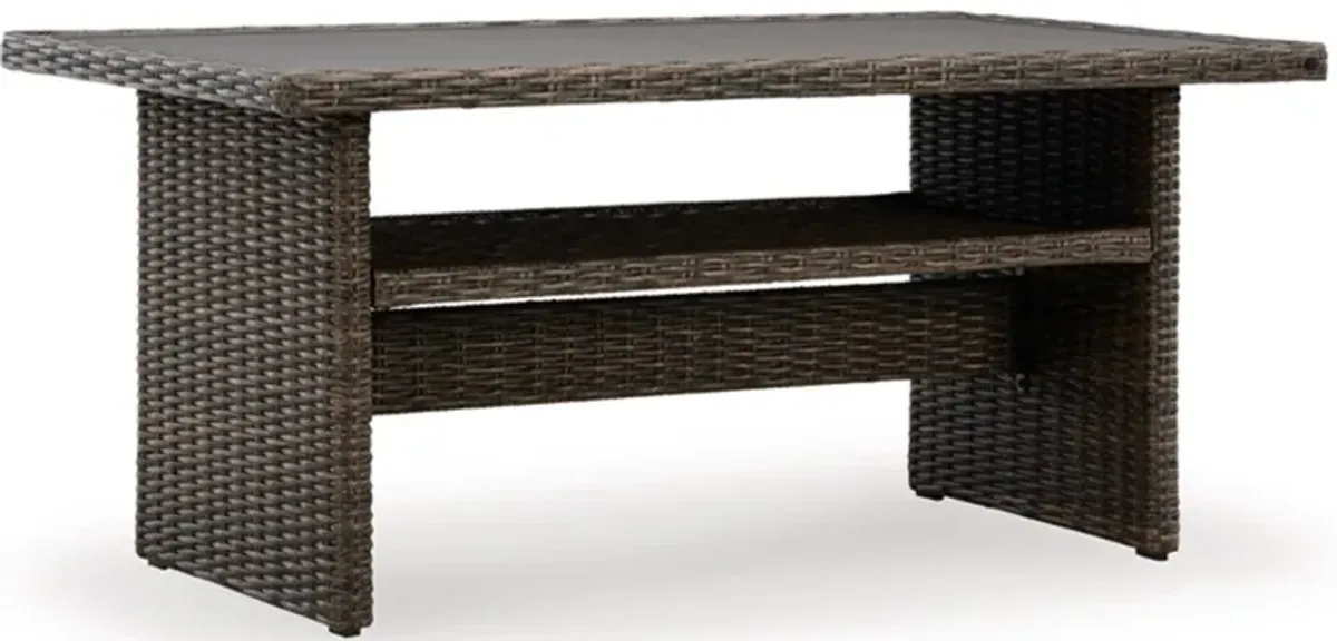 Soha 59 Inch Outdoor Multi Use Dining Table, Resin Wicker with Shelf, Brown - Benzara