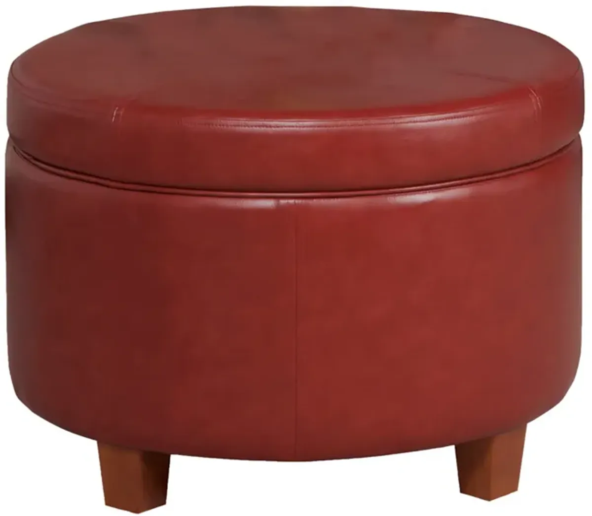 Leatherette Upholstered Wooden Ottoman with Single Button Tufted Lift Top Storage, Red, Large - Benzara