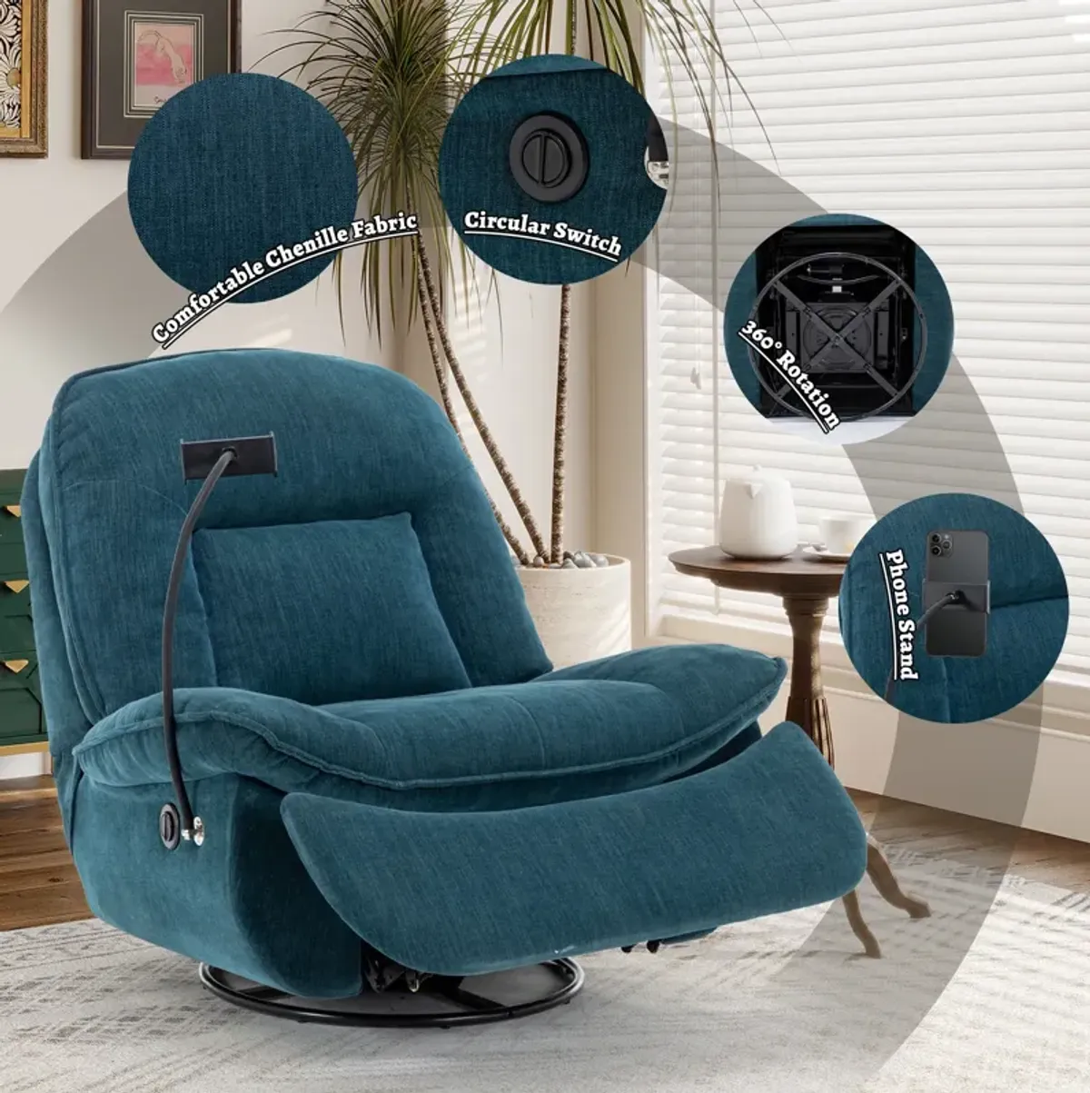 MONDAWE Indoor Velvet 360 Degrees Swivel Recliner Accent Chair with Massage