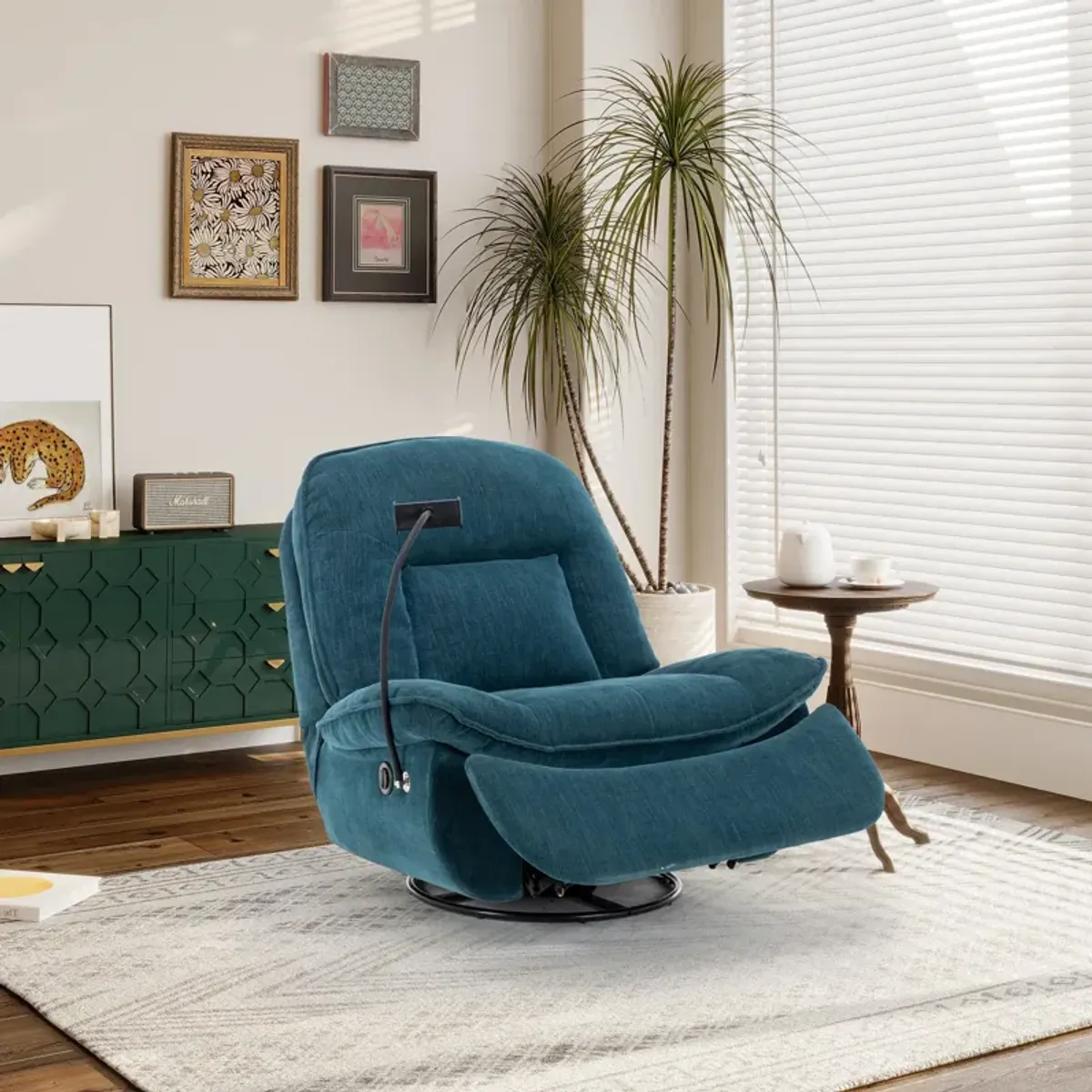 MONDAWE Indoor Velvet 360 Degrees Swivel Recliner Accent Chair with Massage