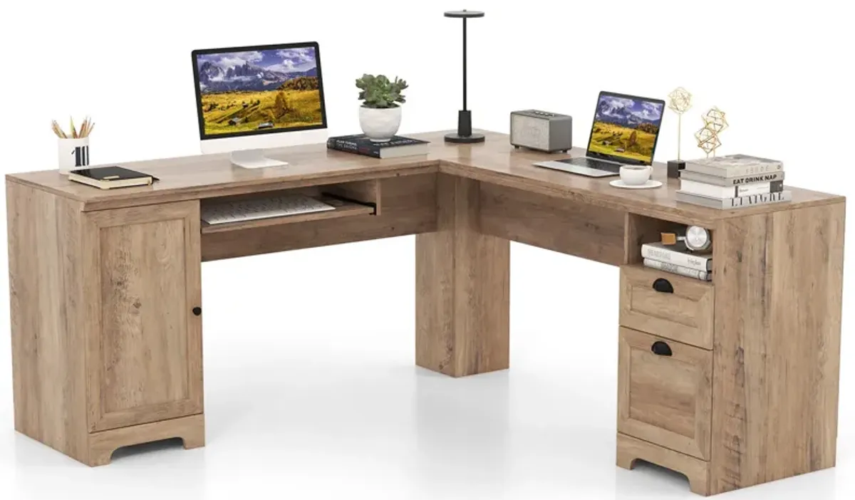 66 Inch L-Shaped Computer Desk-Oak