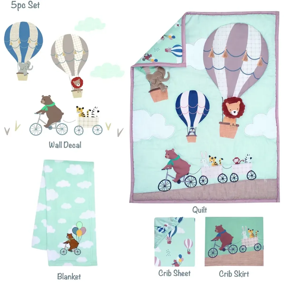 Bedtime Originals Up Up & Away 5-Piece Baby Nursery Crib Bedding Set