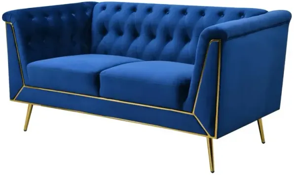 Best Master Furniture Ninian Blue Velvet with Gold Accent Loveseat