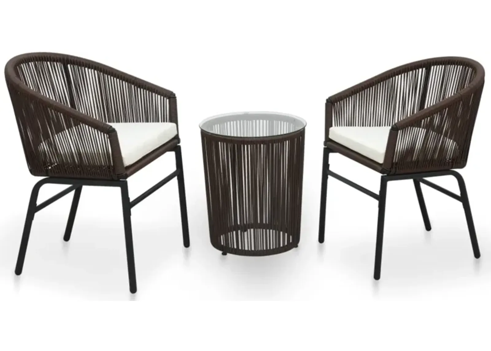 vidaXL 3 Piece Bistro Set with Cushions PVC Rattan Brown