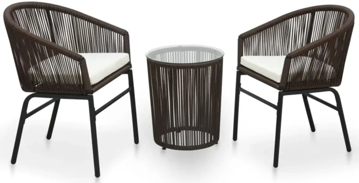 vidaXL 3 Piece Bistro Set with Cushions PVC Rattan Brown