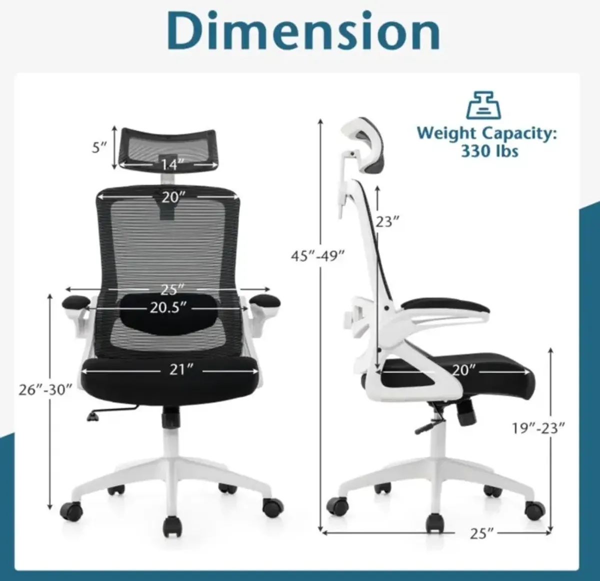 Hivvago Adjustable Swivel Task Chair Ergonomic Office Chair with Adjustable Lumbar Support