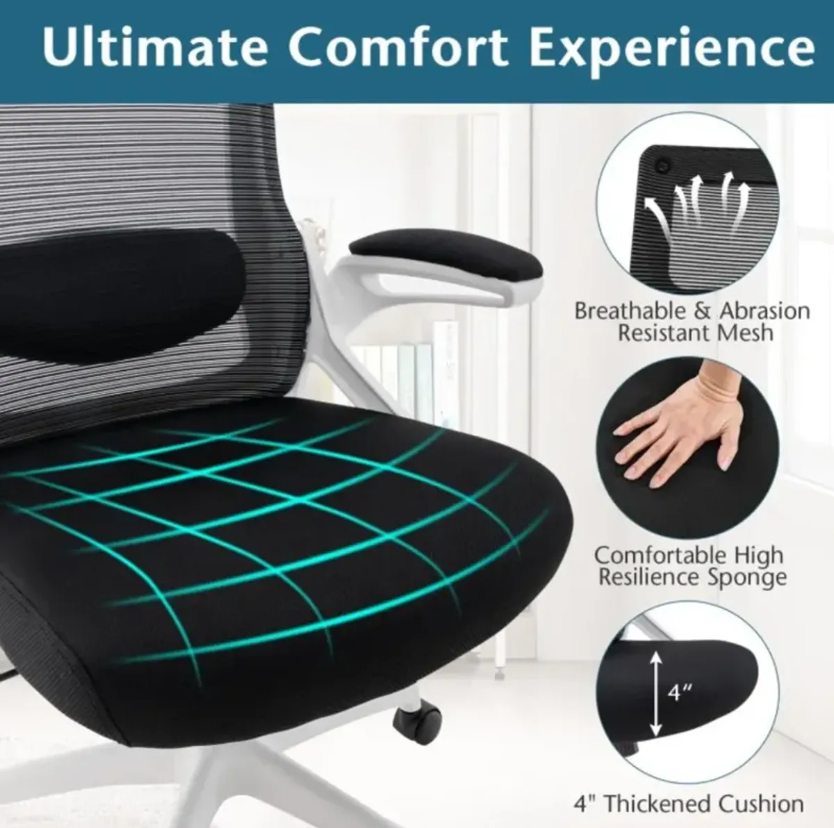 Hivvago Adjustable Swivel Task Chair Ergonomic Office Chair with Adjustable Lumbar Support