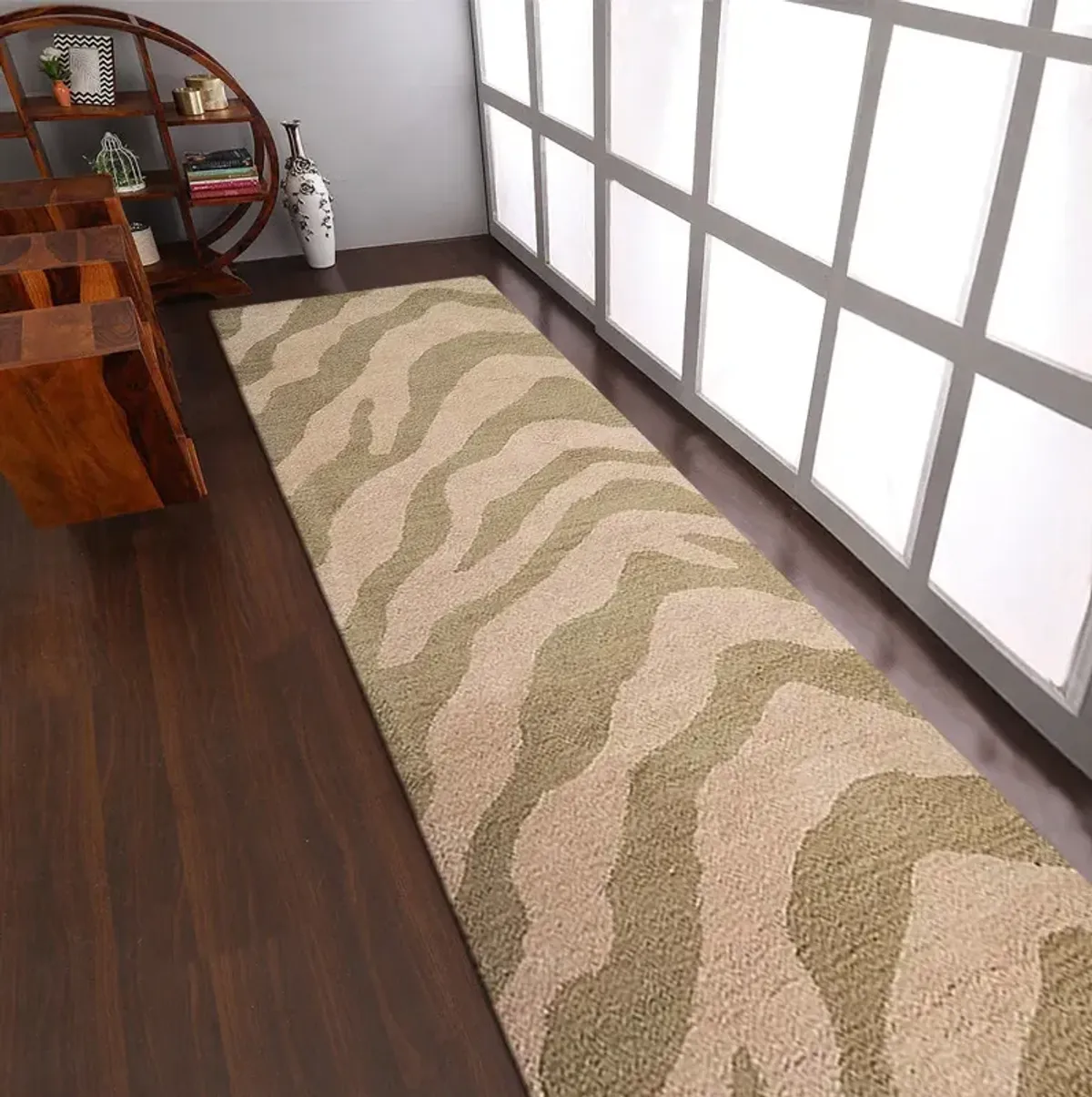 RUGSOTIC CARPETS HAND TUFTED WOOL ECO-FRIENDLY AREA RUGS  - 2'6''x10', Runner Shape, Beige & Brown, Abstract Modern Design, High Pile Handmade Area Rugs for Living Room, Bed Room (K00654)