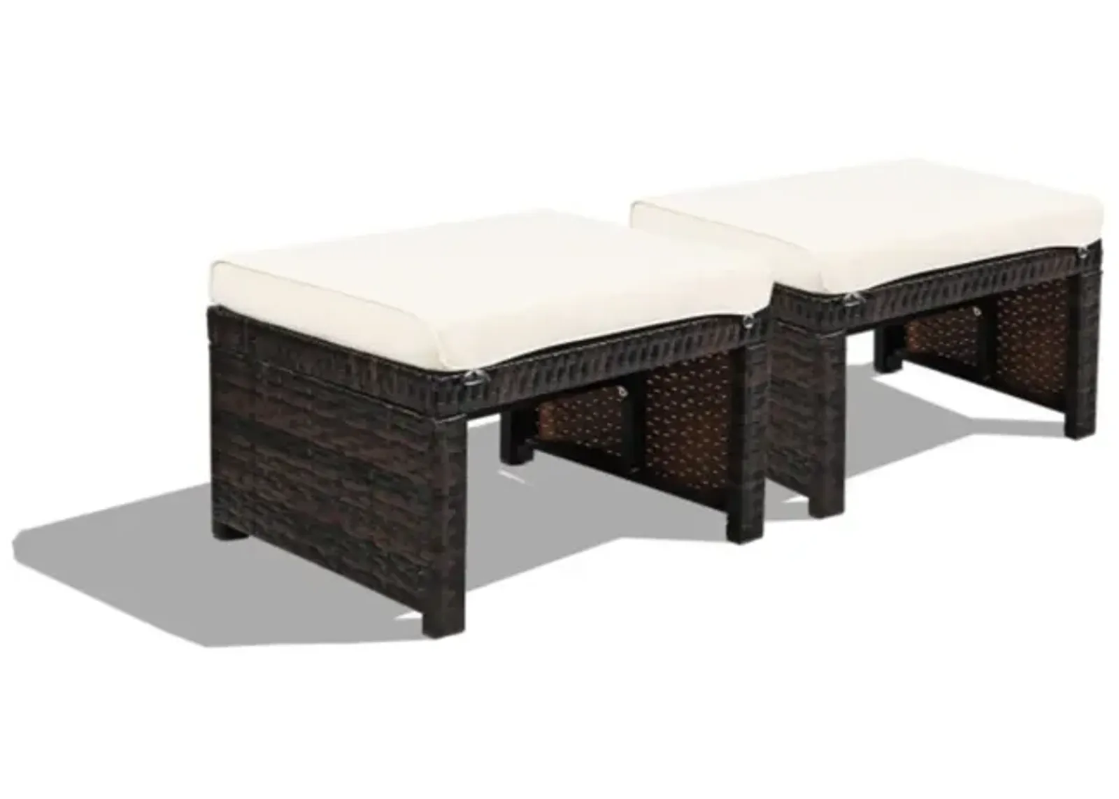 Hivvago 2 Pieces Patio Rattan Ottomans with Soft Cushion for Patio and Garden