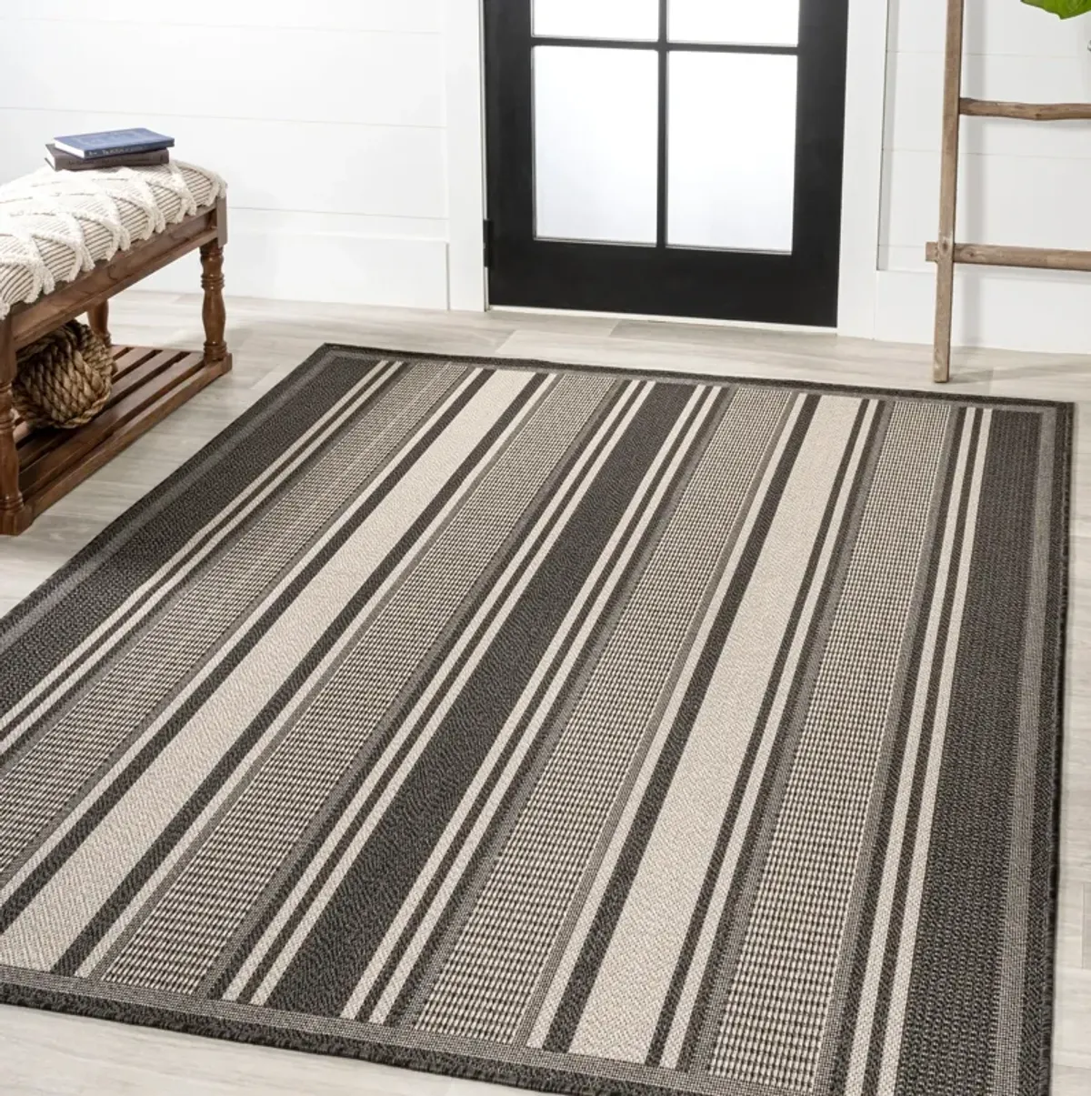 Haynes Modern Double Stripe Indoor/Outdoor Area Rug