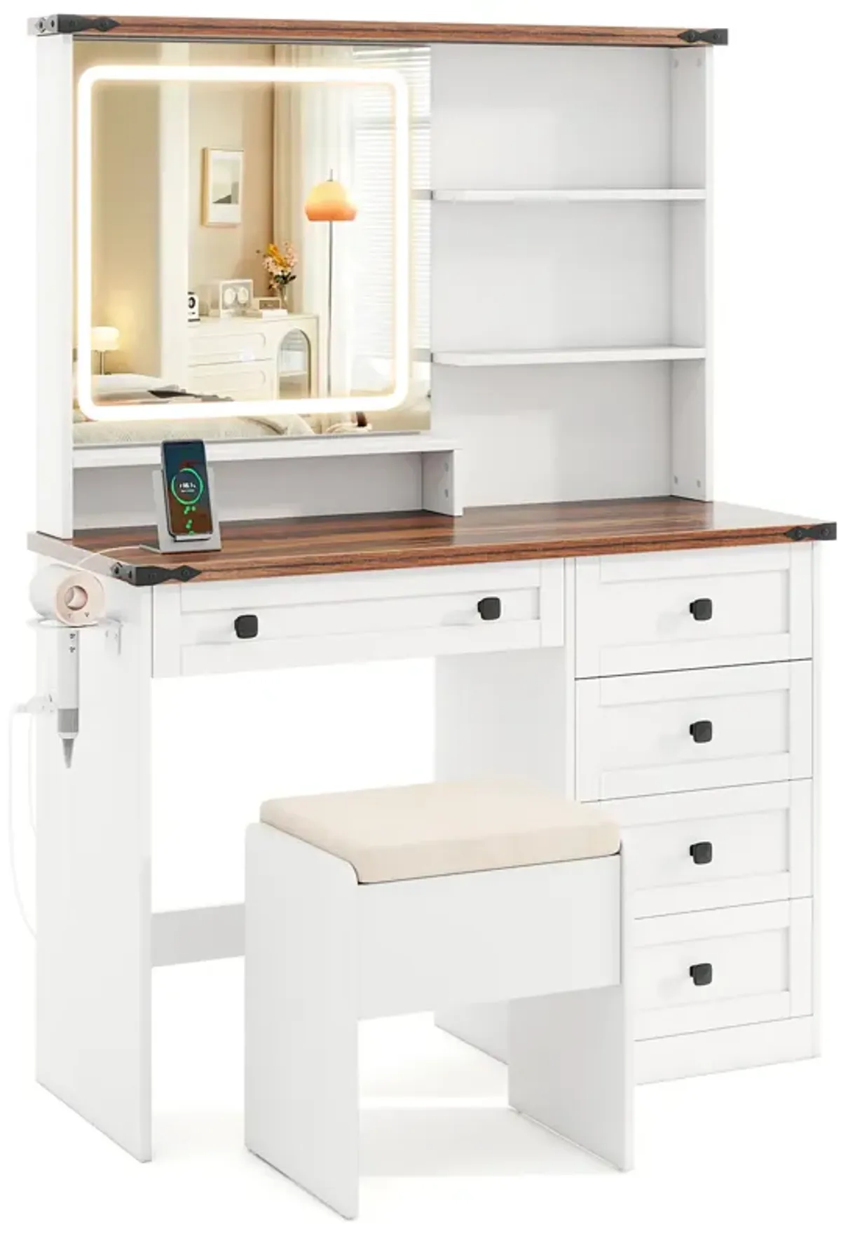 Farmhouse Vanity Set with Mirror and 3-Color Lighting