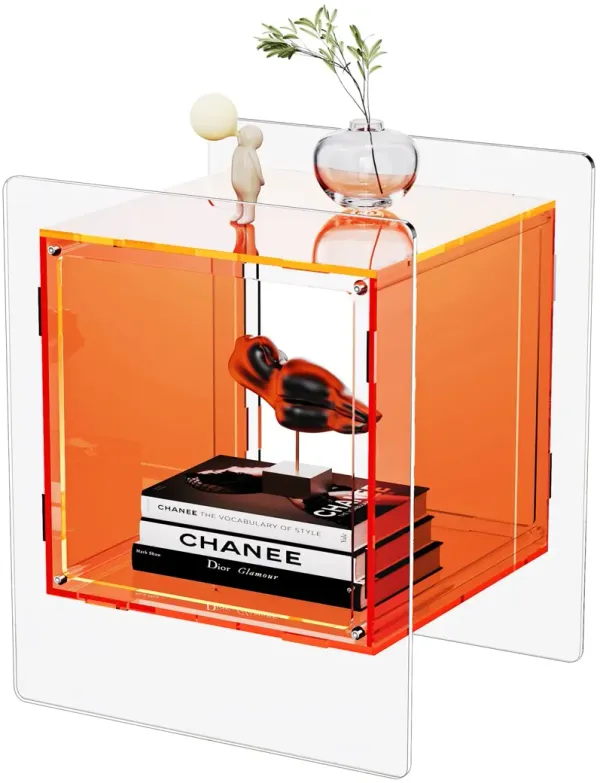 solaround Acrylic Nightstand Colorful Bedside Table with Open Storage Shelf,Clear Side Table for Living Room (1, Orange)