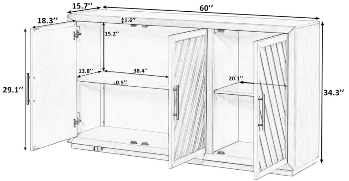 Merax 3-Door Large Storage Retro Sideboard