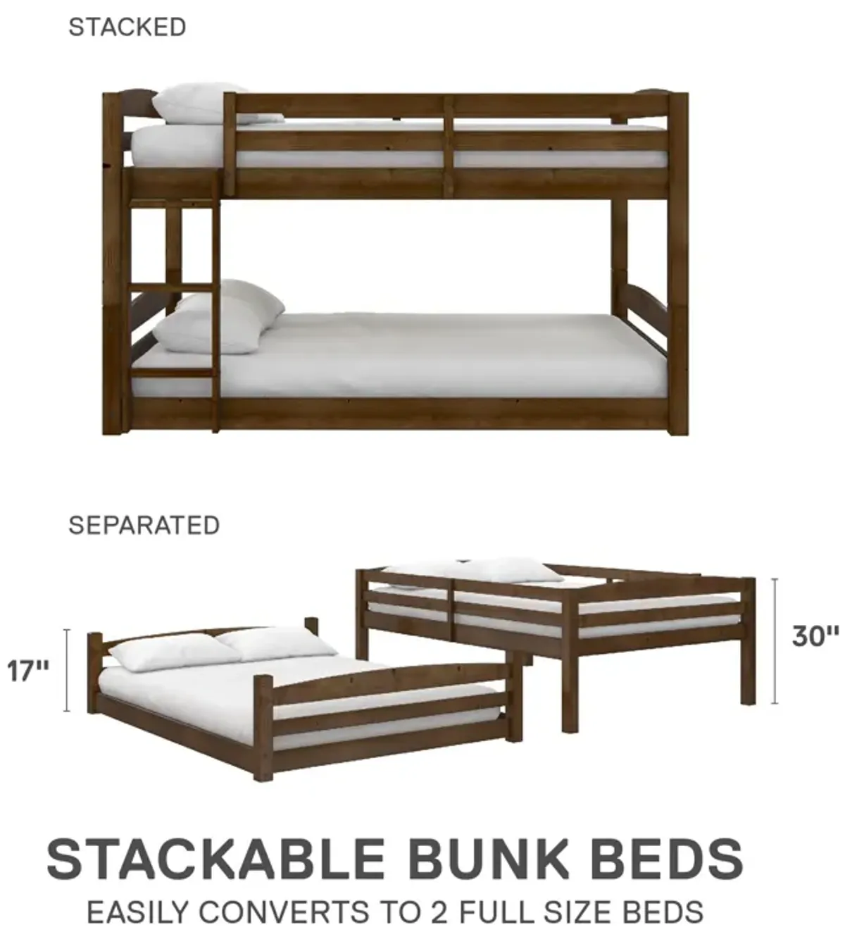 Atwater Living Aaida Full-Over-Full Convertible Bunk Bed with Safety Railings