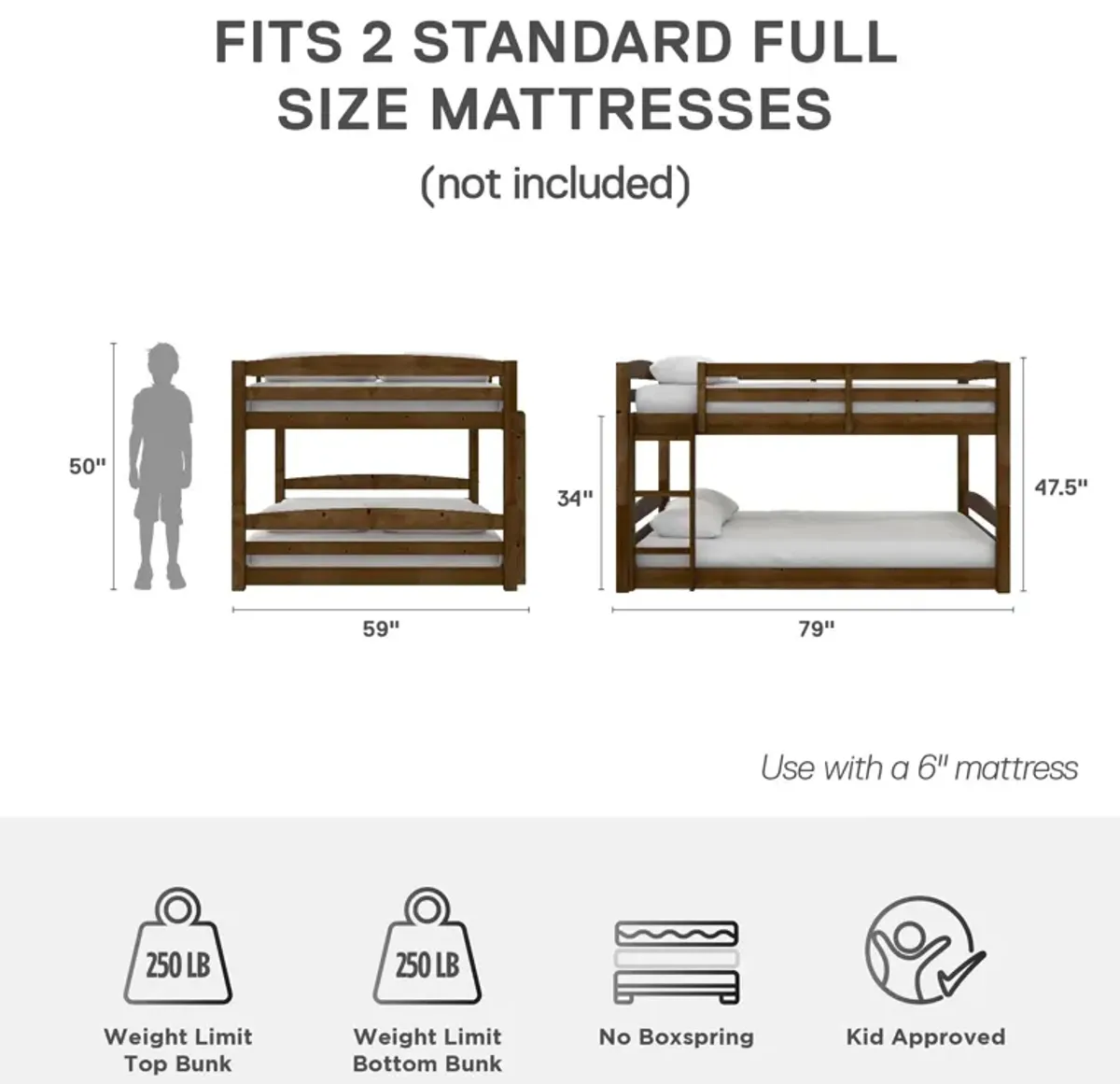 Atwater Living Aaida Full-Over-Full Convertible Bunk Bed with Safety Railings